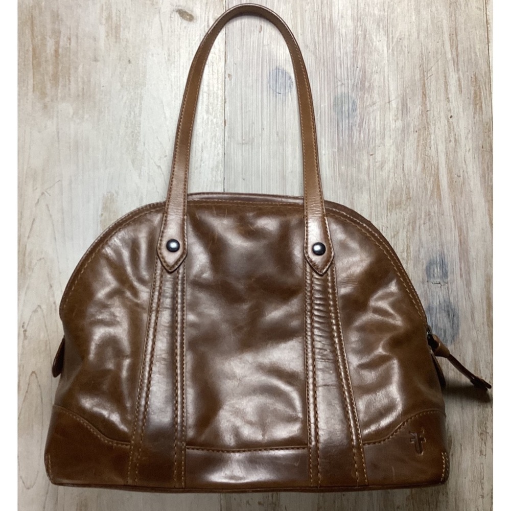 Frye Melissa Dome Satchel Brown Leather Shoulder Bag Cognac Handbag
